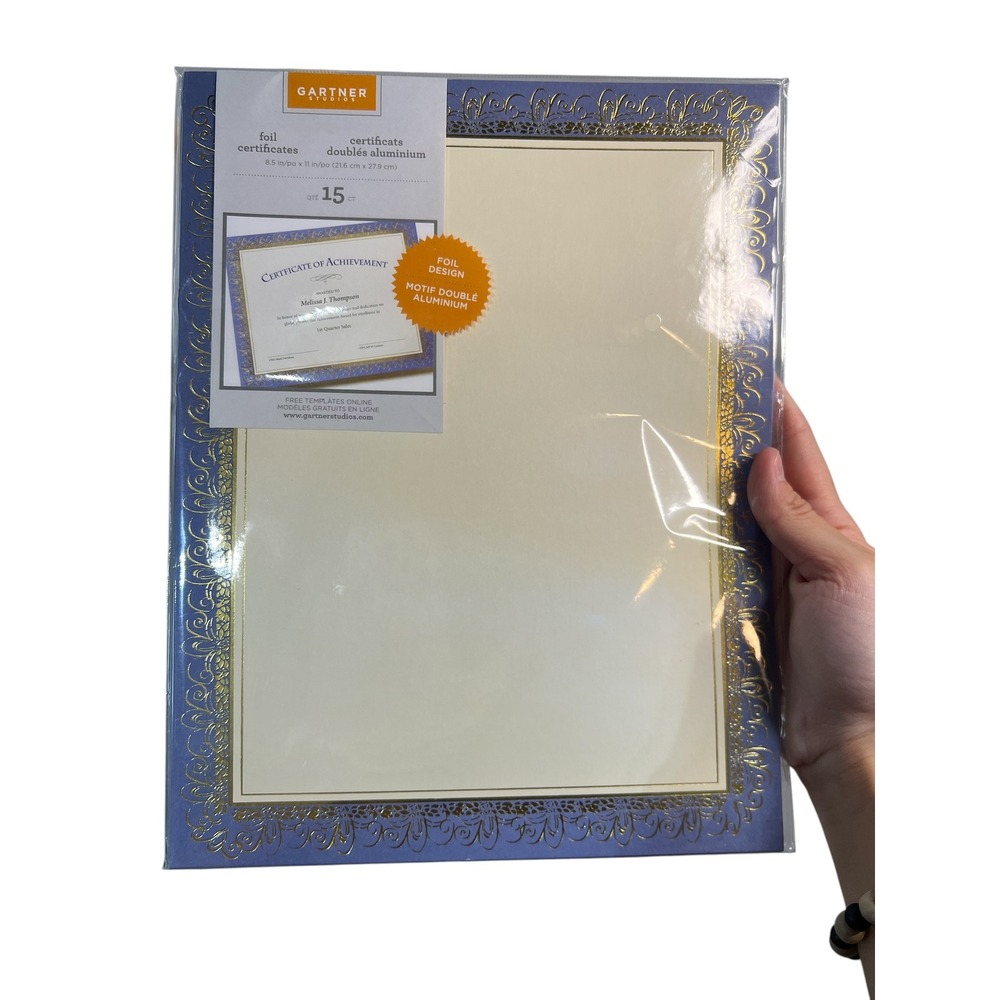 Gartner Studios Foil Certificate Paper, Blue Gold, 15 Count